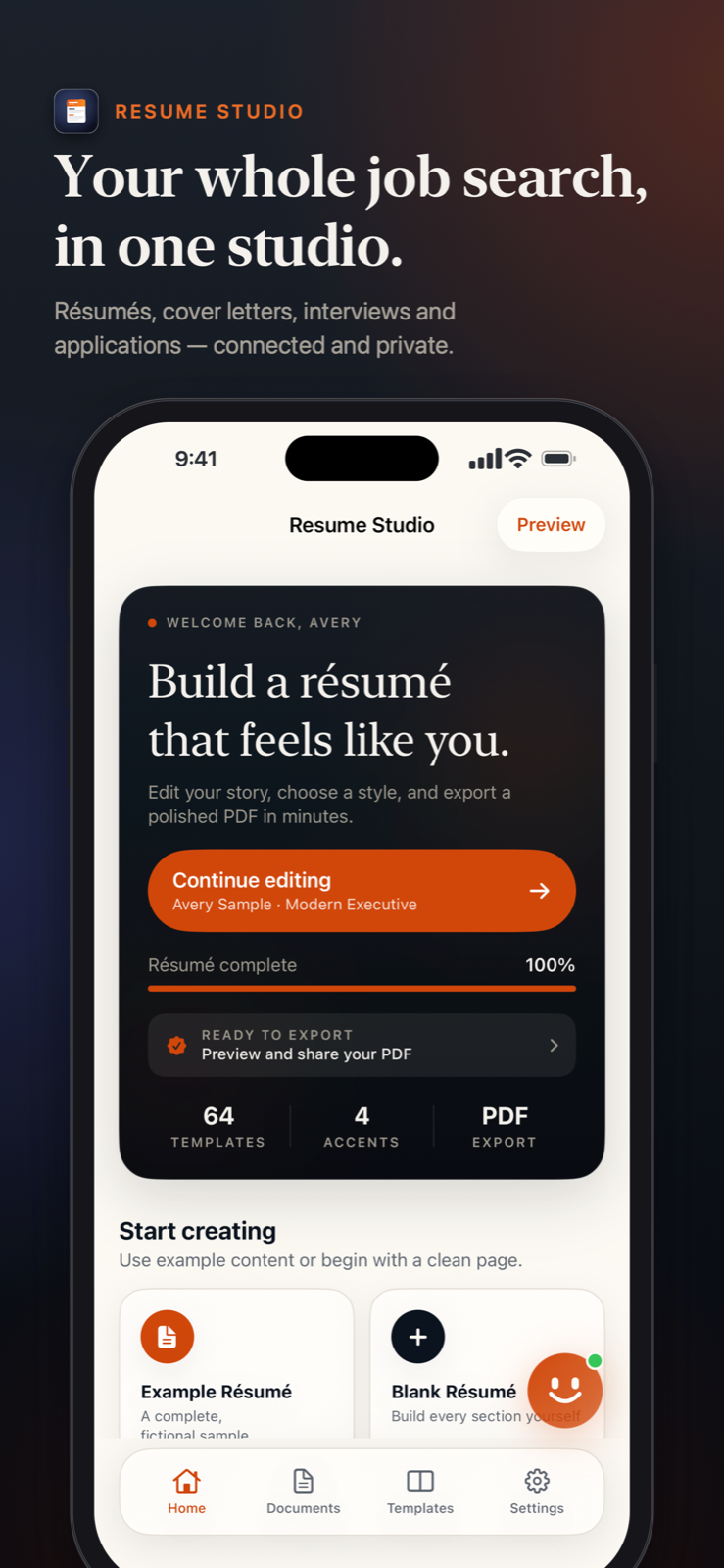 ResumeStudio Today dashboard showing focused career actions